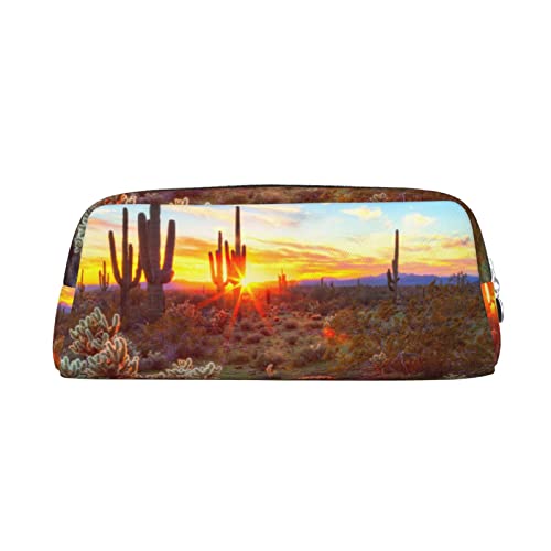 EVANEM Pencil Case Pencil Pouch Pen Bag Cactus Desert Sunset Printed Stationery Organizer with Zipper Pencil Pen Case Cosmetic Bag for Office Travel Coin Pouch, silber, Einheitsgröße, von EVANEM