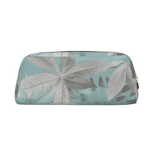 EVANEM Pencil Case Pencil Pouch Pen Bag Mint Gray Leaves Printed Stationery Organizer with Zipper Pencil Pen Case Cosmetic Bag for Office Travel Coin Pouch, gold, Einheitsgröße, Taschen-Organizer von EVANEM