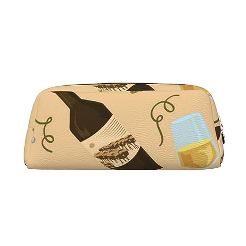 EVANEM Pencil Case Pencil Pouch Pen Bag Wine Bottle Grape Glass Printed Stationery Organizer with Zipper Pencil Pen Case Cosmetic Bag for Office Travel Coin Pouch, gold, Einheitsgröße, von EVANEM