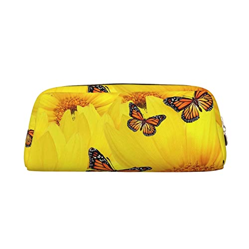 EVANEM Pencil Case Pencil Pouch Pen Bag Yellow Flowers Butterflies Printed Stationery Organizer with Zipper Pencil Pen Case Cosmetic Bag for Office Travel Coin Pouch, gold, Einheitsgröße, von EVANEM