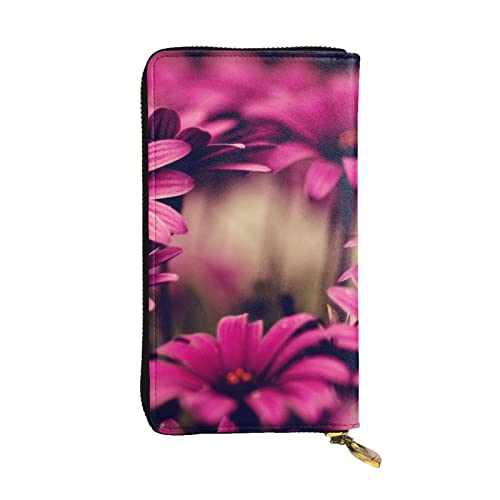 EVANEM Pink Flowers Damen Lange Geldbörse - Leder Reißverschluss Clutch Geldbörse - Stilvolle Münzbörse mit Kartenfächern, Blumenmuster, Einheitsgröße von EVANEM