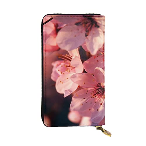 EVANEM Pink Flowers Damen Lange Geldbörse - Leder Reißverschluss Clutch Geldbörse - Stilvolle Münzbörse mit Kartenfächern, Rosa Blumen, Einheitsgröße von EVANEM