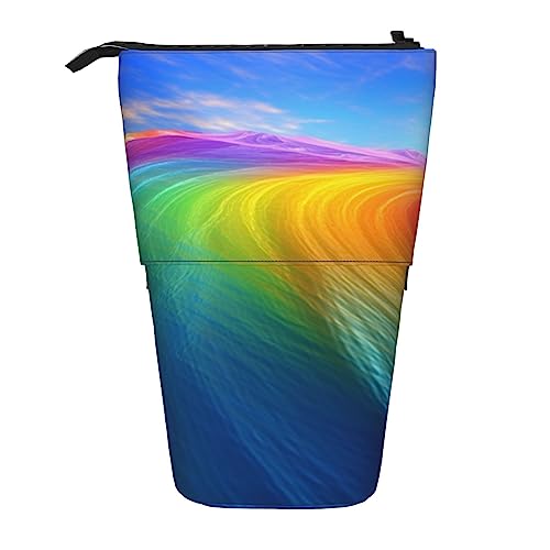 EVANEM Rainbow Ocean Bedrucktes Federmäppchen Stehender Stifthalter Teleskop-Bleistiftbeutel Oxford Tuch Pop Up Make-up-Tasche für Büro Mitte, Rainbow Ocean, Einheitsgröße, Taschen-Organizer von EVANEM