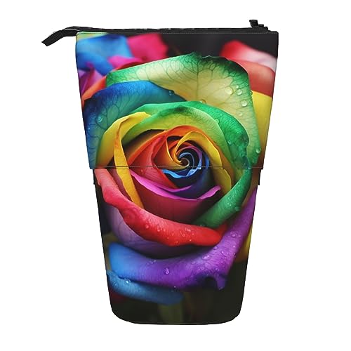 EVANEM Rainbow Rose Printed Pencil Case Standing Pen Holder Telescopic Pencil Pouch Oxford Cloth Pop Up Makeup Bag for Office Middle, Rainbow Rose, Einheitsgröße, Taschen-Organizer von EVANEM