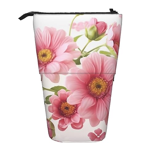 EVANEM Red Cherries Printed Pencil Case Standing Pen Holder Telescopic Pencil Pouch Oxford Cloth Pop Up Makeup Bag for Office Middle, Rosa Blumen 1, Einheitsgröße, Taschen-Organizer von EVANEM