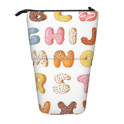 EVANEM Rote Pilze gedruckt Bleistift Fall Stehen Stifthalter Teleskop Bleistift Beutel Oxford Tuch Pop Up Make-up Tasche für Büro Mitte, Rosa Wort Cartoon Donut, Einheitsgröße, Taschen-Organizer von EVANEM