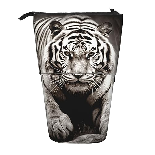 EVANEM Schwarz Grau Schmetterlinge Gedruckt Bleistift Fall Stehen Stifthalter Teleskop Bleistift Pouch Oxford Tuch Pop Up Make-up Tasche für Büro Mitte, Black White Tiger, Einheitsgröße, von EVANEM