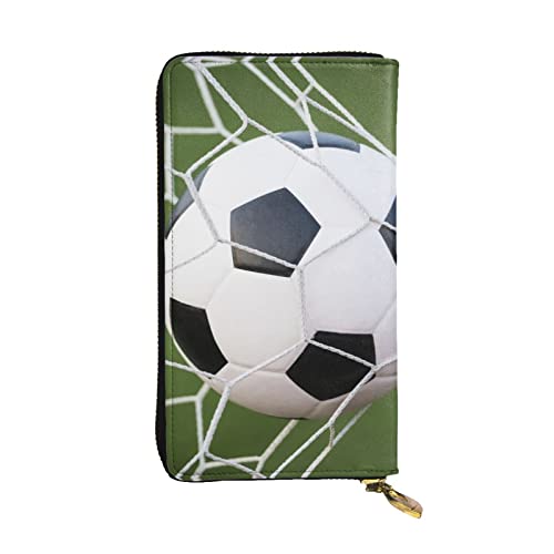 EVANEM Schwarz und Weiß Fußball Muster Damen Lange Geldbörse - Leder Reißverschluss Clutch Geldbörse - Stilvolle Münzbörse mit Kartenfächern, Fußballball, Einheitsgröße von EVANEM