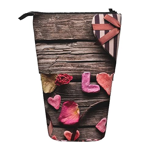 EVANEM Seascape Painting Old Fishing Village Printed Pencil Case Standing Pen Holder Telescopic Pencil Pouch Oxford Cloth Pop Up Makeup Bag for Office Middle, Rose Herz Liebe, Einheitsgröße, von EVANEM