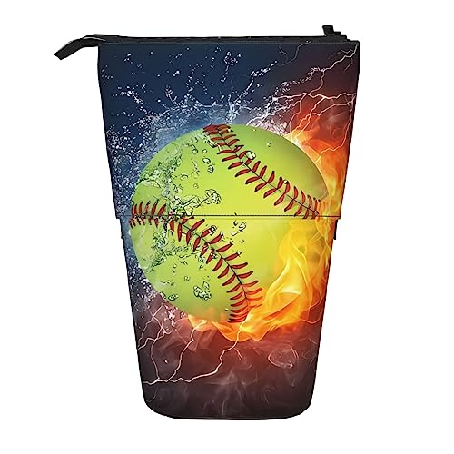 EVANEM Softball Bedrucktes Federmäppchen Stehender Stifthalter Teleskop-Bleistiftbeutel Oxford Tuch Pop Up Make-up Tasche für Büro Mitte, Schwarz , Einheitsgröße, Taschen-Organizer von EVANEM