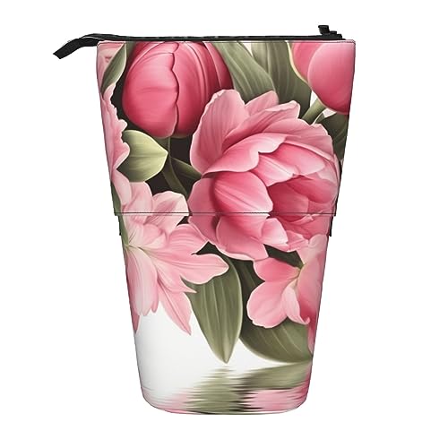 EVANEM Sommer Hintergrund Gedruckt Bleistift Fall Stehen Stifthalter Teleskop Bleistift Beutel Oxford Tuch Pop Up Make-up Tasche für Büro Mitte, Pretty Pink Floral1, Einheitsgröße, Taschen-Organizer von EVANEM