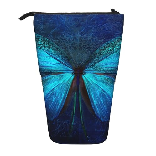 EVANEM Stehendes Federmäppchen Pop up Bleistifthalter Blau Flora Teleskop Schreibwaren Fall für Büro Stand-up Organizer Retractable Pencil Pouch Pencil Bag Stifthalter für Arbeit 7 × 14,5 cm, Blau von EVANEM