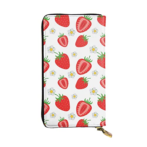 EVANEM Strawberry Damen Lange Geldbörse - Leder Reißverschluss Clutch Geldbörse - Stilvolle Münzbörse mit Kartenfächern, erdbeere, Einheitsgröße von EVANEM