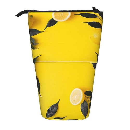 EVANEM Sunny Grassland Printed Pencil Case Standing Pen Holder Telescopic Pencil Pouch Oxford Cloth Pop Up Makeup Bag for Office Middle, Gelbe Zitrone., Einheitsgröße, Taschen-Organizer von EVANEM