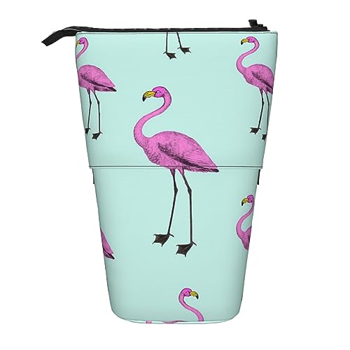 EVANEM Sunny Grassland Printed Pencil Case Standing Pen Holder Telescopic Pencil Pouch Oxford Cloth Pop Up Makeup Bag for Office Middle, Tropischer Flamingo, Einheitsgröße, Taschen-Organizer von EVANEM