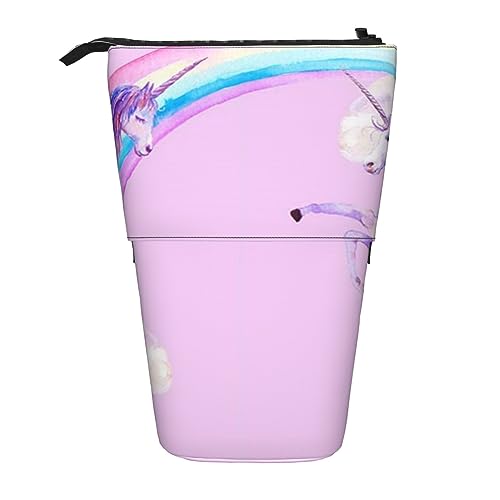 EVANEM Teleskop Federmäppchen Schreibwaren Fall für Büro Aquarell Flamingo Stehende Bleistifttasche Pop up Bleistifthalter Stifthalter für Urlaub Stand-up Organizer Retractable Pencil Pouch, Rosa von EVANEM