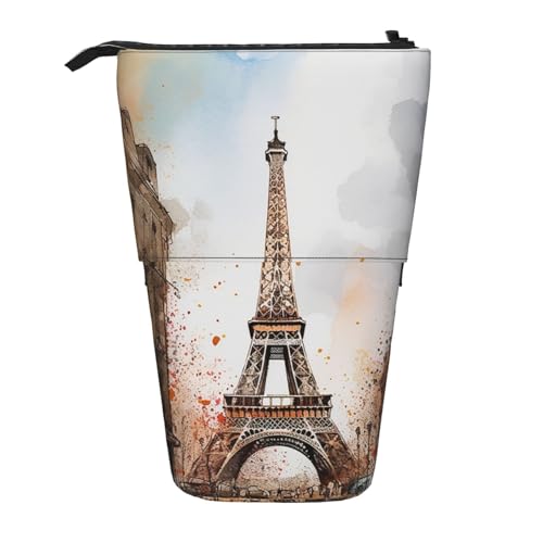 EVANEM Teleskop Federmäppchen Schreibwaren Fall für Büro Aquarell Paris Stehende Bleistifttasche Pop up Bleistifthalter Stifthalter für Urlaub Stand-up Organizer Retractable Pencil Pouch, Aquarell von EVANEM