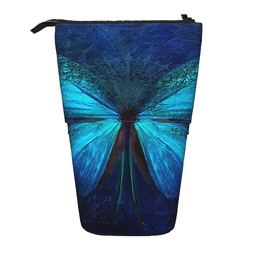 EVANEM Teleskop Federmäppchen Schreibwaren Fall für Büro Blau Folk Art Muster Stehende Bleistifttasche Pop up Bleistifthalter Stifthalter für Urlaub Stand-up Organizer Retractable Pencil Pouch, Blau von EVANEM