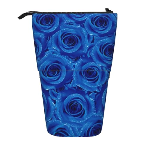 EVANEM Teleskop Federmäppchen Schreibwaren Fall für Büro Blau Weiß Blume Stehend Bleistift Tasche Pop up Bleistift Halter Stifthalter für Urlaub Stand-up Organizer Retractable Pencil Pouch, blau/rosa, von EVANEM