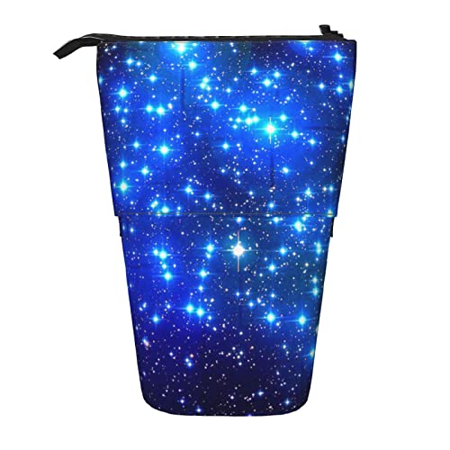 EVANEM Teleskop Federmäppchen Schreibwaren Fall für Büro Blau Weiß Blume Stehend Bleistift Tasche Pop up Bleistift Halter Stifthalter für Urlaub Stand-up Organizer Retractable Pencil Pouch, Blau von EVANEM