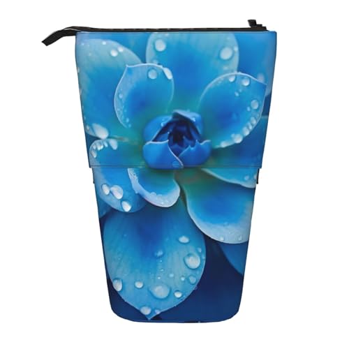 EVANEM Teleskop Federmäppchen Schreibwaren Fall für Büro Blaue Blume Stehende Bleistifttasche Pop up Bleistifthalter Stifthalter für Urlaub Stand-up Organizer Retractable Pencil Pouch, Blaue Blume 3, von EVANEM