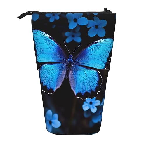 EVANEM Teleskop Federmäppchen Schreibwaren Fall für Büro Blaue Blume Stehende Bleistifttasche Pop up Bleistifthalter Stifthalter für Urlaub Stand-up Organizer Retractable Pencil Pouch, blau mit von EVANEM