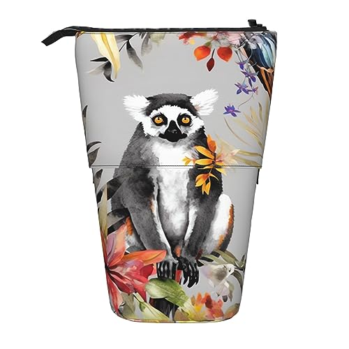 EVANEM Teleskop Federmäppchen Schreibwaren Fall für Büro Chicago Reflected Standing Pencil Bag Pop up Bleistift Halter Stifthalter für Urlaub Stand-up Organizer Retractable Pencil Pouch, Tiere Lemur von EVANEM