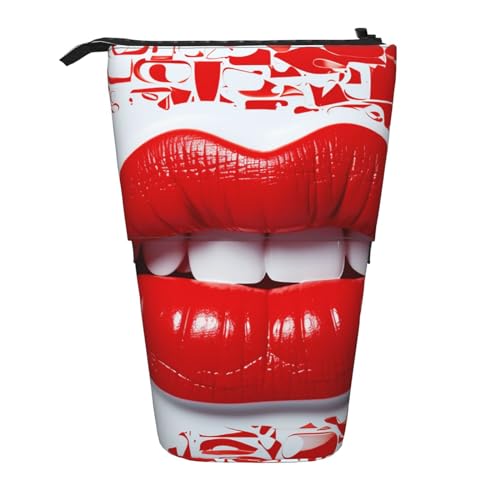 EVANEM Teleskop Federmäppchen Schreibwaren Fall für Büro Drucken Lippen Stehende Bleistift Tasche Pop up Bleistift Halter Stifthalter für Urlaub Stand-up Organizer Retractable Pencil Pouch, Drucken von EVANEM