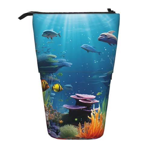 EVANEM Teleskop Federmäppchen Schreibwaren Fall für Büro Farbige Unterwasserwelt Stehende Bleistifttasche Pop up Bleistifthalter Stifthalter für Urlaub Stand-up Organizer Retractable Pencil Pouch, von EVANEM