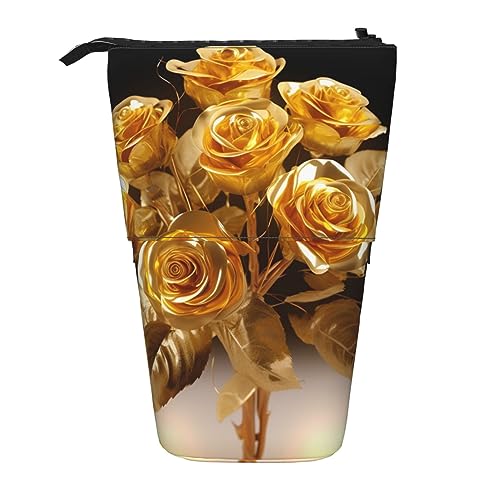 EVANEM Teleskop Federmäppchen Schreibwaren Fall für Büro Kilauea Vulkan Stehende Bleistifttasche Pop up Bleistifthalter Stifthalter für Urlaub Stand-up Organizer Retractable Pencil Pouch, Gold Rose, von EVANEM