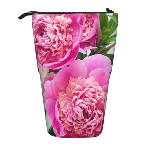 EVANEM Teleskop Federmäppchen Schreibwaren Fall für Büro Lachs Stehende Bleistifttasche Pop up Bleistifthalter Stifthalter für Urlaub Stand-up Organizer Retractable Pencil Pouch, Rosa Botanical von EVANEM