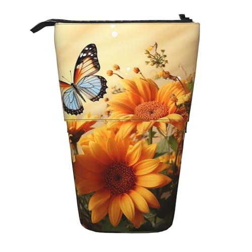 EVANEM Teleskop Federmäppchen Schreibwaren Fall für Büro Libellen Stehende Bleistifttasche Pop up Bleistifthalter Stifthalter für Urlaub Stand-up Organizer Retractable Pencil Pouch, Süße Sonnenblume von EVANEM