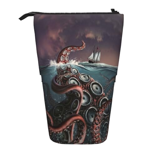 EVANEM Teleskop Federmäppchen Schreibwaren Fall für Büro Lila Schmetterling Stehende Bleistifttasche Pop up Bleistifthalter Stifthalter für Urlaub Stand-up Organizer Retractable Pencil Pouch, Octopus von EVANEM