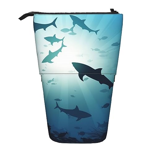 EVANEM Teleskop Federmäppchen Schreibwaren Fall für Büro Meer Tier Delphin Stehende Bleistifttasche Pop up Bleistifthalter Stifthalter für Urlaub Geschenk Stand-up Organizer Retractable Pencil Pouch, von EVANEM