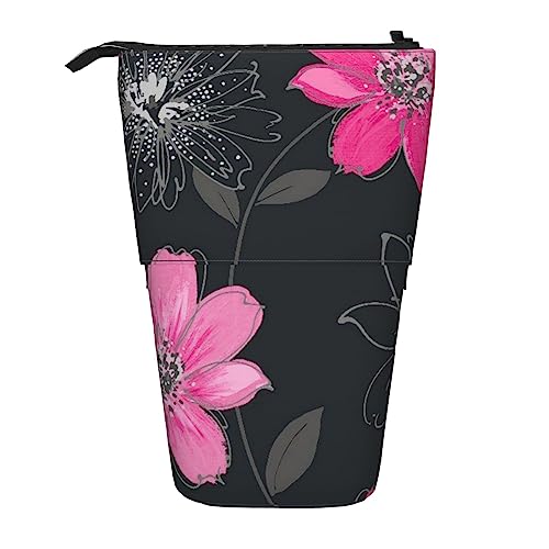 EVANEM Teleskop Federmäppchen Schreibwaren Fall für Büro Musiknote Stehende Bleistifttasche Pop up Bleistifthalter Stifthalter für Urlaub Stand-up Organizer Retractable Pencil Pouch, Rosa und schwarze von EVANEM