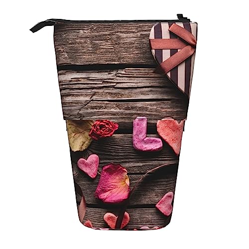 EVANEM Teleskop Federmäppchen Schreibwaren Fall für Büro Musiknote Stehende Bleistifttasche Pop up Bleistifthalter Stifthalter für Urlaub Stand-up Organizer Retractable Pencil Pouch, Rose Herz Liebe, von EVANEM