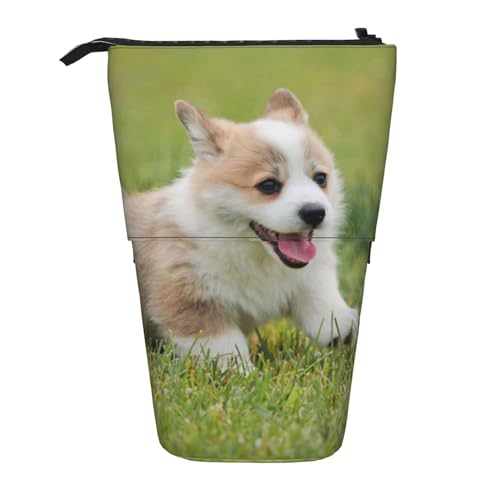 EVANEM Teleskop Federmäppchen Schreibwaren Fall für Büro Niedlicher Pinguin Stehende Bleistifttasche Pop up Bleistifthalter Stifthalter für Urlaub Stand-up Organizer Retractable Pencil Pouch, Corgi von EVANEM