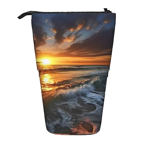 EVANEM Teleskop Federmäppchen Schreibwaren Fall für Büro Ozean After Storm Stehende Bleistifttasche Pop up Bleistifthalter Stifthalter für Urlaub Geschenk Stand-up Organizer Retractable Pencil Pouch, von EVANEM