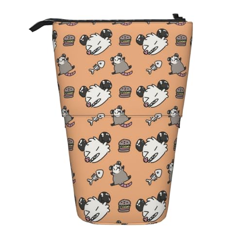 EVANEM Teleskop Federmäppchen Schreibwaren Fall für Büro Petoskey Stone Standing Pencil Bag Pop up Bleistift Halter Stifthalter für Urlaub Stand-up Organizer Retractable Pencil Pouch, Opossum-Muster, von EVANEM