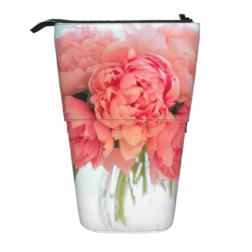 EVANEM Teleskop Federmäppchen Schreibwaren Fall für Büro Pfau Floral Stehende Bleistifttasche Pop up Bleistifthalter Stifthalter für Urlaub Stand-up Organizer Retractable Pencil Pouch, pink floral, von EVANEM