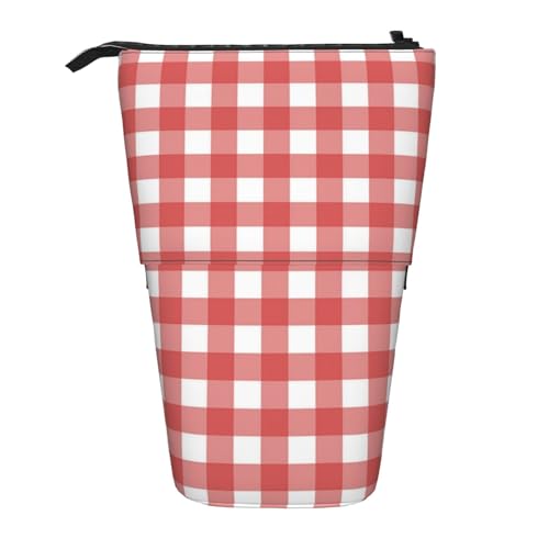 EVANEM Teleskop Federmäppchen Schreibwaren Fall für Büro Pfau Floral Stehende Bleistifttasche Pop up Bleistifthalter Stifthalter für Urlaub Stand-up Organizer Retractable Pencil Pouch, rot kariert, von EVANEM