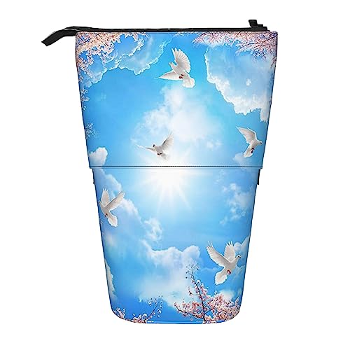 EVANEM Teleskop Federmäppchen Schreibwaren Fall für Büro Pfau Vogel Federn Stehende Bleistifttasche Pop up Bleistifthalter Stifthalter für Urlaub Stand-up Organizer Retractable Pencil Pouch, Rosa von EVANEM