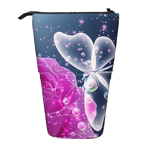 EVANEM Teleskop Federmäppchen Schreibwaren Fall für Büro Pfau Vogel Federn Stehende Bleistifttasche Pop up Bleistifthalter Stifthalter für Urlaub Stand-up Organizer Retractable Pencil Pouch, Rose und von EVANEM