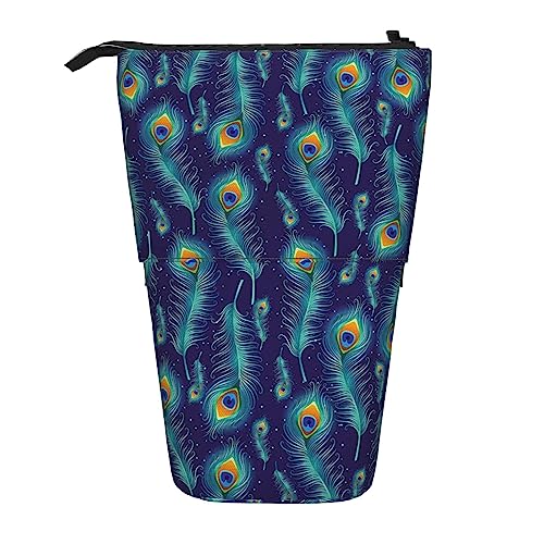 EVANEM Teleskop Federmäppchen Schreibwaren Fall für Büro Pfau Vogel Federn Stehende Bleistifttasche Pop up Bleistifthalter Stifthalter für Urlaub Stand-up Organizer Retractable Pencil Pouch, von EVANEM