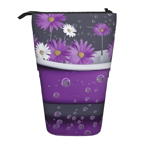 EVANEM Teleskop Federmäppchen Schreibwaren Fall für Büro Pretty Pink Floral1 Standing Pencil Bag Pop up Bleistift Halter Stifthalter für Urlaub Stand-up Organizer Retractable Pencil Pouch, Lila von EVANEM