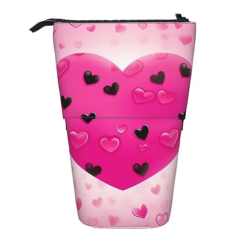 EVANEM Teleskop Federmäppchen Schreibwaren Fall für Büro Pretty Pink Floral1 Standing Pencil Bag Pop up Bleistift Halter Stifthalter für Urlaub Stand-up Organizer Retractable Pencil Pouch, Pink Love von EVANEM