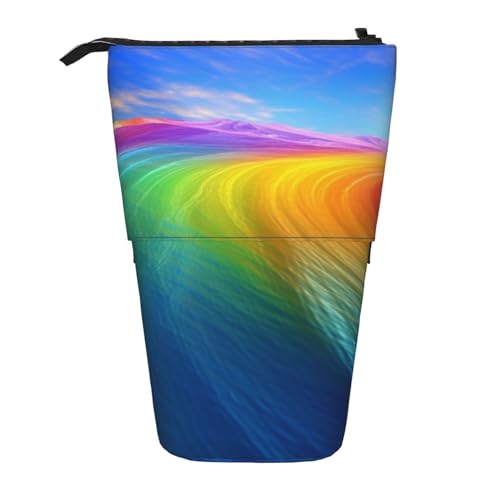 EVANEM Teleskop Federmäppchen Schreibwaren Fall für Büro Red Hibiscus Standing Pencil Bag Pop up Bleistift Halter Stifthalter für Urlaub Stand-up Organizer Retractable Pencil Pouch, Rainbow Ocean, von EVANEM