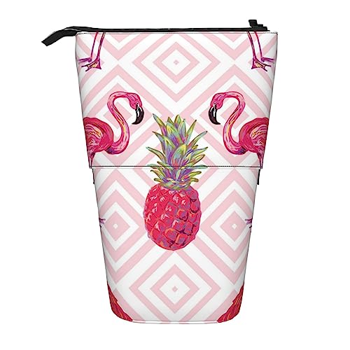 EVANEM Teleskop Federmäppchen Schreibwaren Fall für Büro Rosa Flamingo Stehende Bleistifttasche Pop up Bleistifthalter Stifthalter für Urlaub Stand-up Organizer Retractable Pencil Pouch, Rosa von EVANEM