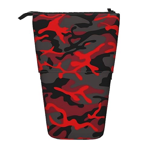 EVANEM Teleskop Federmäppchen Schreibwaren Fall für Büro Rot Camo Stehende Bleistifttasche Pop up Bleistifthalter Stifthalter für Urlaub Stand-up Organizer Retractable Pencil Pouch, rot camouflage, von EVANEM