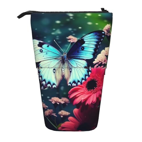 EVANEM Teleskop Federmäppchen Schreibwaren Fall für Büro Schmetterling auf Sonnenblume Stehende Bleistifttasche Pop up Bleistifthalter Stifthalter für Urlaub Stand-up Organizer Retractable Pencil von EVANEM